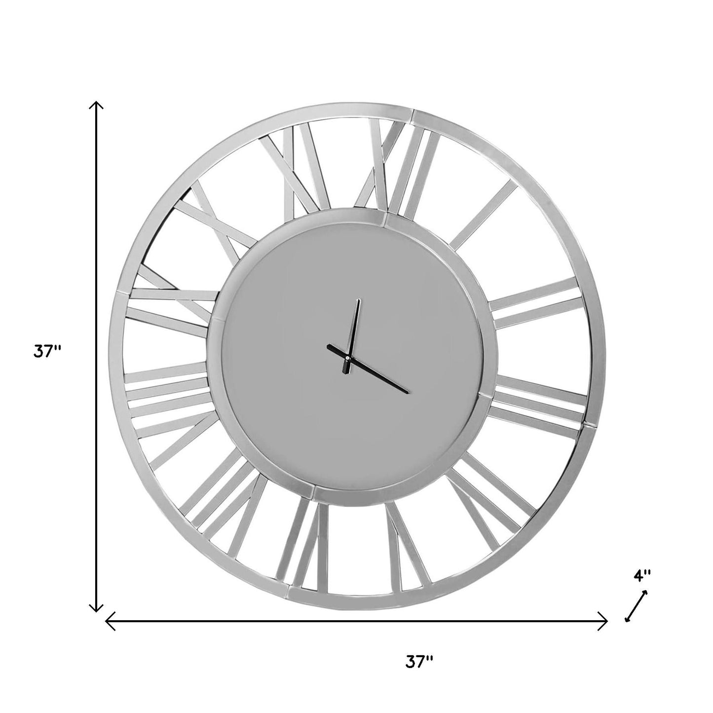 37" Silver Acrylic Silent Analog Round Wall Clock